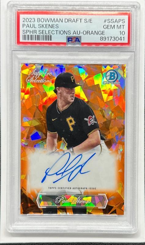 2023 Bowman Chrome Draft Sapphire Paul Skenes Selections Orange Auto #/25 PSA 10