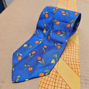 Corbata de seda pura Austin Reed - Tulipanes azules - Hecha en Italia - Retro vintage - Imagen 1 de 8