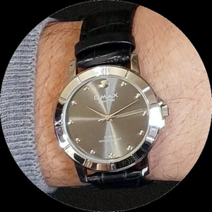 OMAX Classic Silver/Grey Seiko Movt Black Slim Leather Unisex Dress Watch SC8099 - Picture 1 of 7