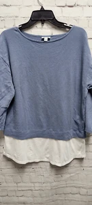 Blusa Pullover Pure J. Jill Mujer Algodón Manga 3/4 Dolman Lino Azul S - Imagen 1 de 7