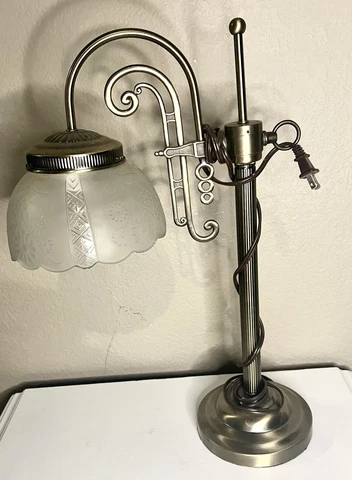 Art Nouveau Edwardian Desk lamp  Light glass shade art deco swoop neck 3.5" ftr Cover
