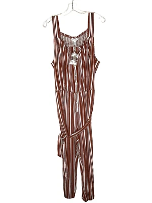 Susan Graver Striped Liquid Knit Belted Jumpsuit A397456 Red Plus Size 2X New - Image 1 of 4