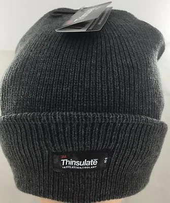 3M Thinsulate Acrylic Beanie Charcoal Rib Knit Thermal Insulated Warm Winter Ski - Image 1 of 4