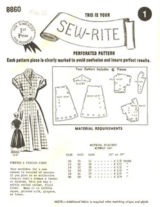 Sew Rite 8860 Shirtwaist Dress w Roll Collar, Pointed Cuff Sleeves Sz 10 CUT - Picture 1 of 4