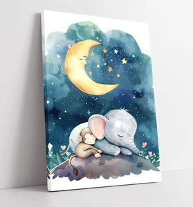 PEACEFUL NIGHT AT THE ZOO, CUTE ANIMALS -FRAMED CANVAS WALL ART PICTURE PRINT - Picture 1 of 2
