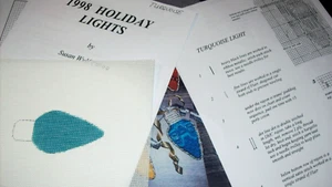 1998 HOLIDAY LIGHT BLUB Hand Painted Needlepoint Canvas + Instructions TURQUOISE - Picture 1 of 3