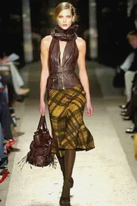 $1500 DONNA KARAN ICONIC RUNWAY BROWN GENUINE LEATHER HANDBAG With ZIPPER POUCH - Picture 1 of 11