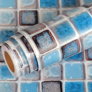 24 X 394 Inch Bathroom Peel and Stick Wallpaper Blue Wall Tile Waterproof Decora - Picture 1 of 12