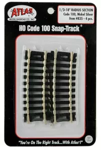 HO Scale Atlas #835 1/3 Section, 18" Radius (Black Ties) pkg(4) - Picture 1 of 1