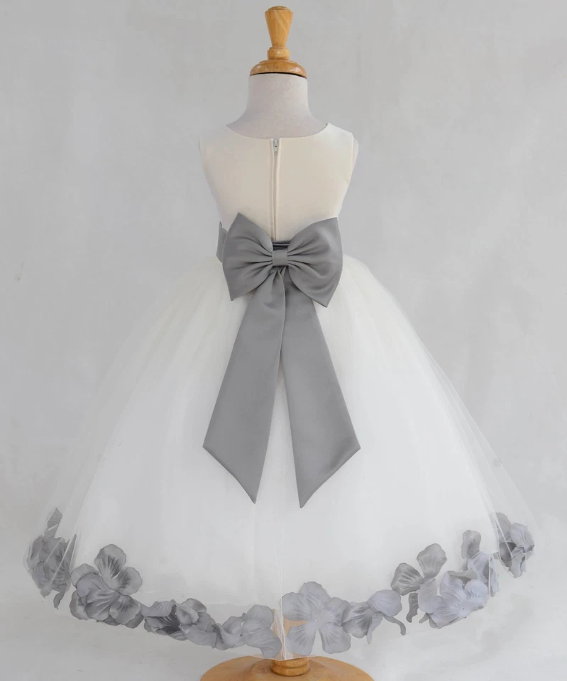 VESTIDO NIÑA FLOR CON PÉTALO ROSA BLANCO BODA CUMPLEAÑOS CONCURSO S M 2 4 6 8 10 12 14 Foto 1 de 1