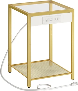 Side Table with Charging Station, End Table with USB Ports, Nightstand for Tight - Picture 1 of 9