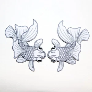 Pair Japanese White Koi Gold Fish patch Lucky Artwork Emblem DIY Iron on Clothes - Picture 1 of 10