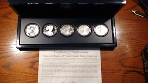 SILVER EAGLE 25TH ANNIVERSARY 5 COIN ORIGINAL SET WITH COA & PACKAGING! - Picture 1 of 12