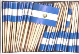 Schachtel mit 100 El Salvador Zahnstocher Flaggen, 100 kleine Mini Flagge Cupcake Picks - Bild 1 von 1