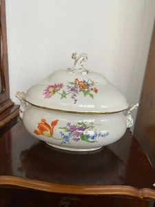 Meissen exklusive große ovale Suppen Terrine Bunte Blume mit Goldstaffage 1.Wahl - Bild 1 von 15