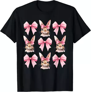 Cute Easter Bunny Face Coquette Bow Easter Day Girls Women t shirt - Picture 1 of 4