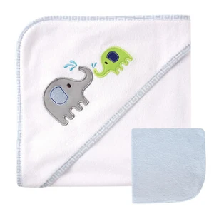 Luvable Friends Baby Boy Hooded Towel and Washcloth, Blue Elephant, One Size - Picture 1 of 1