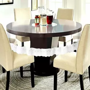 PVC Round Transparent 4 Seater Dining Table Cover with White Lace 60 " US - Picture 1 of 3