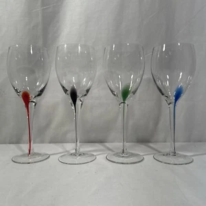 Pier 1 Teardrop Wine Glasses Hand Blown Long Stem Vintage 4 Colors - Picture 1 of 8
