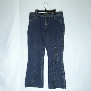 Willi Smith Blues Jeans Size 10 Wide leg Beaded Flower Sequins - Picture 1 of 7
