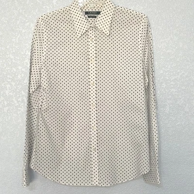 Lauren Ralph Women's Size L White Polka Dot Non Iron Button Down Shirt  Black - Image 1 of 4