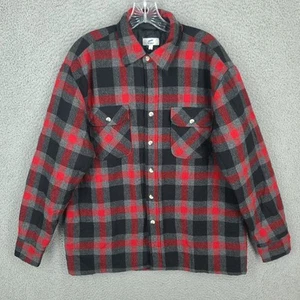 Briggs Wool Shacket Mens Large Flannel Jacket Quilted Lined Plaid Button Up 65% - Picture 1 of 7