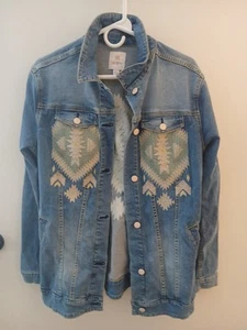 Lularoe Jaxon Southwestern Tribal Embroidered Jacket LARGE Boho Denim Aztec - Picture 1 of 8