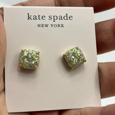 NUEVO Kate Spade Nueva York Cuadrado Estilo Ópalo Tono Dorado Pendientes y Bolsa para el Polvo Foto 1 de 4