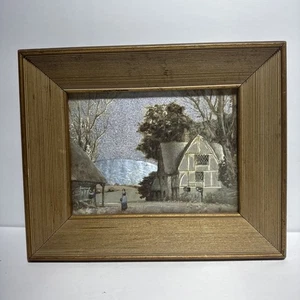 Cornice in legno paesaggio rustico fattoria arte lamina MCM vintage - Foto 1 di 12