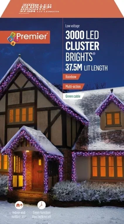 Premier 3000 LED Cluster Indoor Outdoor Christmas Tree Lights with Timer RAINBOW - Image 1 of 1