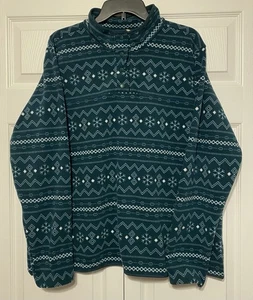 Duluth Trading Co Pullover Sweater Green Christmas Snowflake Fleece 1/4 Snap 2XL - Picture 1 of 5