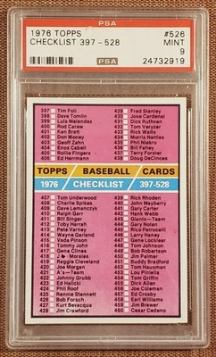 Tarjeta de béisbol Topps #526 Checklist 1976 PSA 9 Mint Reggie Jackson Palmer Schmidt Foto 1 de 2