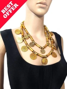 N7764 Tibet GYPSY Golden Metal Beads Strand Collar Tribal NECKLACE Women Jewelry - Picture 1 of 12