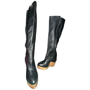 All Saints Overknee-Stiefel schwarz Leder Keilabsatz Damengröße 39 (US 8–8,5) - Bild 1 von 10