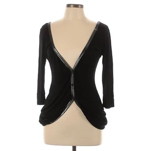 Cleo Top Women L Black Metallic Trim Deep V-neck Backless 3/4 Slv Sexy - Picture 1 of 9