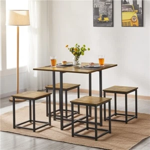 Industrial 5-Piece Dining Table Sets Space Saving Kitchen Table Sets Living Room - Picture 1 of 12