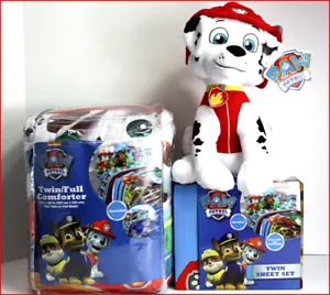 5 Piece- Paw Patrol PUPPY HEROES Comforter + Sheet Set + Plush Marshall Dog TWIN - Picture 1 of 11