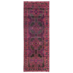 3'5"x9'5" Pink Hand Knotted Vintage Farsian Worn Wool Wide Runner Rug R81063 - Picture 1 of 7