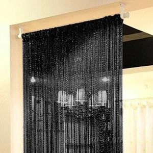 Schwarz Schnur Tür Vorhang Raumteiler Fenster Panel Quaste Fransen Dekor USA - Bild 1 von 4