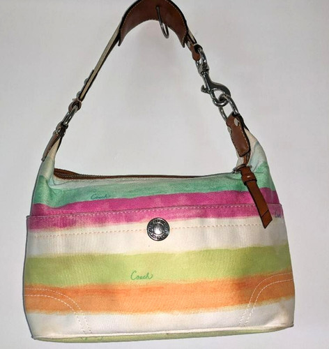 Borsa Coach a tracolla a mano multicolore a righe tela e pelle vintage