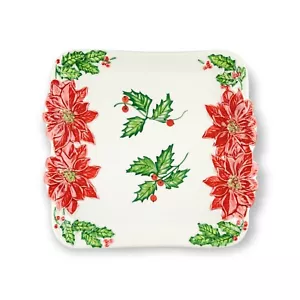 Christmas Serving Tray Platter Plate Dish Poinsettia Flowers Hand Painted Italy - Picture 1 of 8