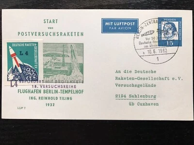 Germany Rocket Mail + Cinderella 10th June 1962 Postcard stamp Cover - Image 1 of 2