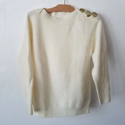 Antonio Melani Womens M Pullover Sweater Wool Alpaca Blend Buttons Offwhite  - Image 1 of 4