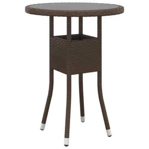 Garden Table Ø60x75 cm Tempered Glass and Poly Rattan Brown vidaXL - Picture 1 of 4