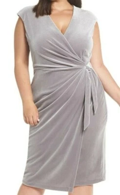 Maggy London Wrap Party Dress Women's Size 22W Silver Gray NWT $148 - Image 1 of 4