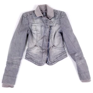 Armani Exchange Denim Jacket Womens XS Grey Asymmetrical Zip Moto Style Fit - Picture 1 of 10