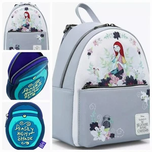 Mochila y BOLSA PARA MONEDAS Loungefly Disney Pesadilla Antes de Navidad Sally Gris Floral - Imagen 1 de 7