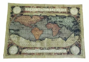 Wandteppich Gobelin Italy Vintage Old Map WELTKARTE Retro DESIGN GRÜN 140x100 cm - Picture 1 of 12
