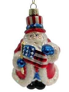 Vintage Lao Mai Vetro Soffiato Patriottico USA Babbo Natale Decorazione Americana - Foto 1 di 11