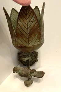 Vintage Wall Hanging Bird Leaf Shaped Metal Distressed Candle Holder - Picture 1 of 12